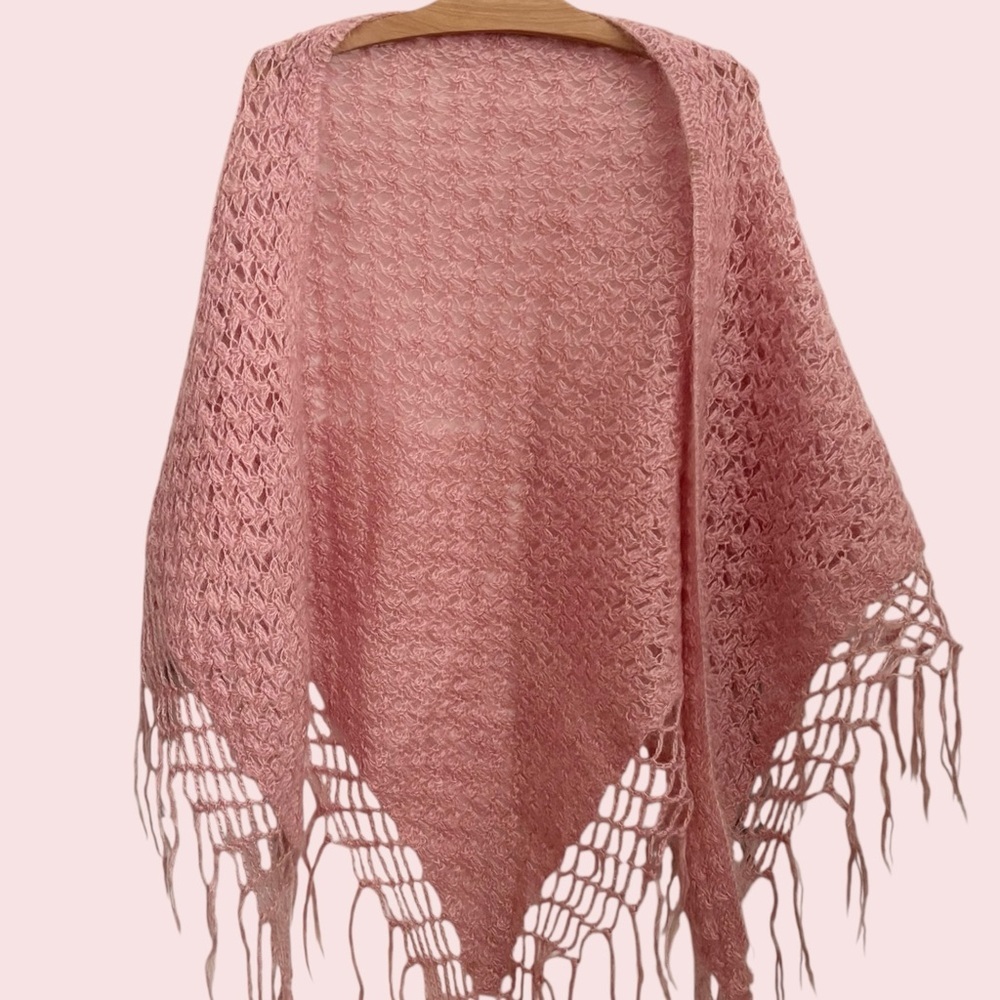 Mohair Crochet Shawl with Fringe - Picture 3 of 6